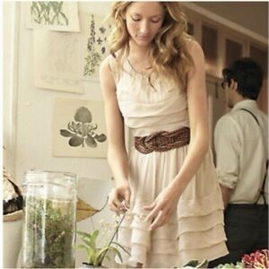 Anthropologie Burlapp Drifting By Cream Layered Ruffle Midi Dress Women’s 6